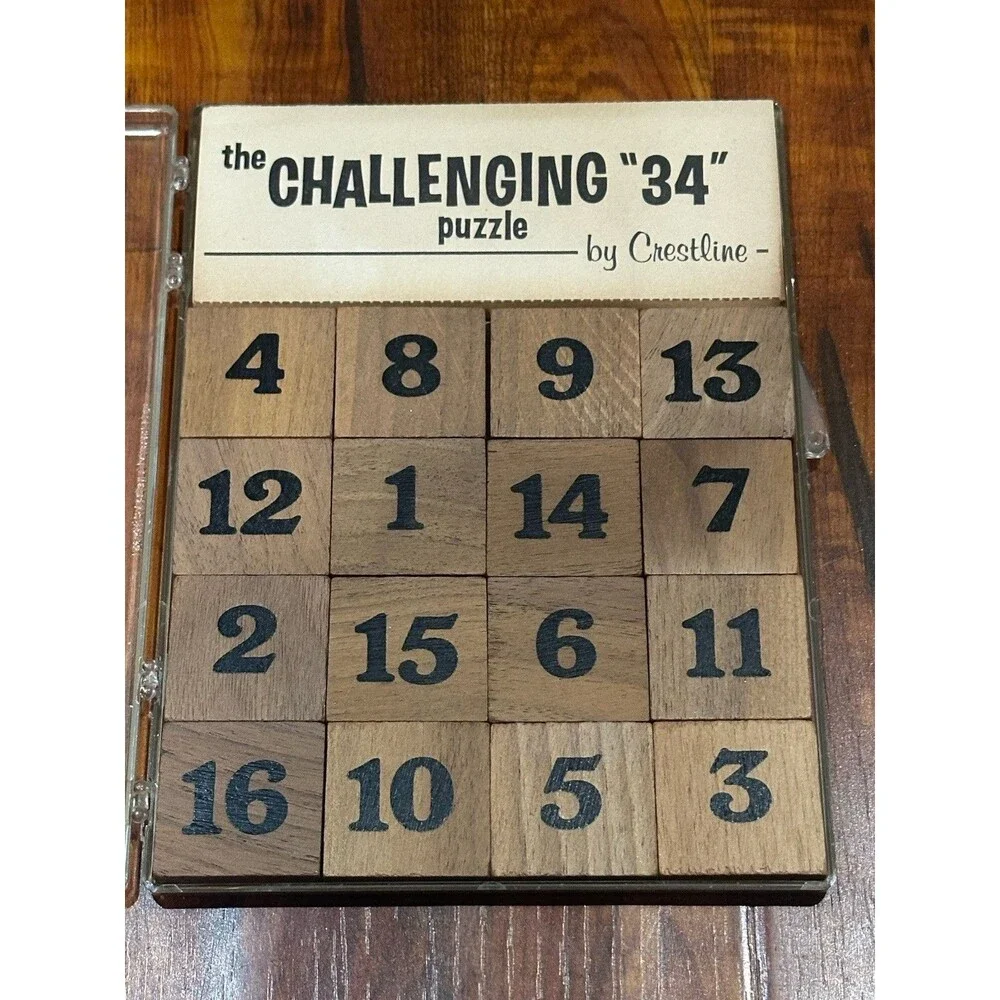Lot of (2) Vintage Crestline Wooden Fascinating 15 & Challenging 34 Game Puzzles